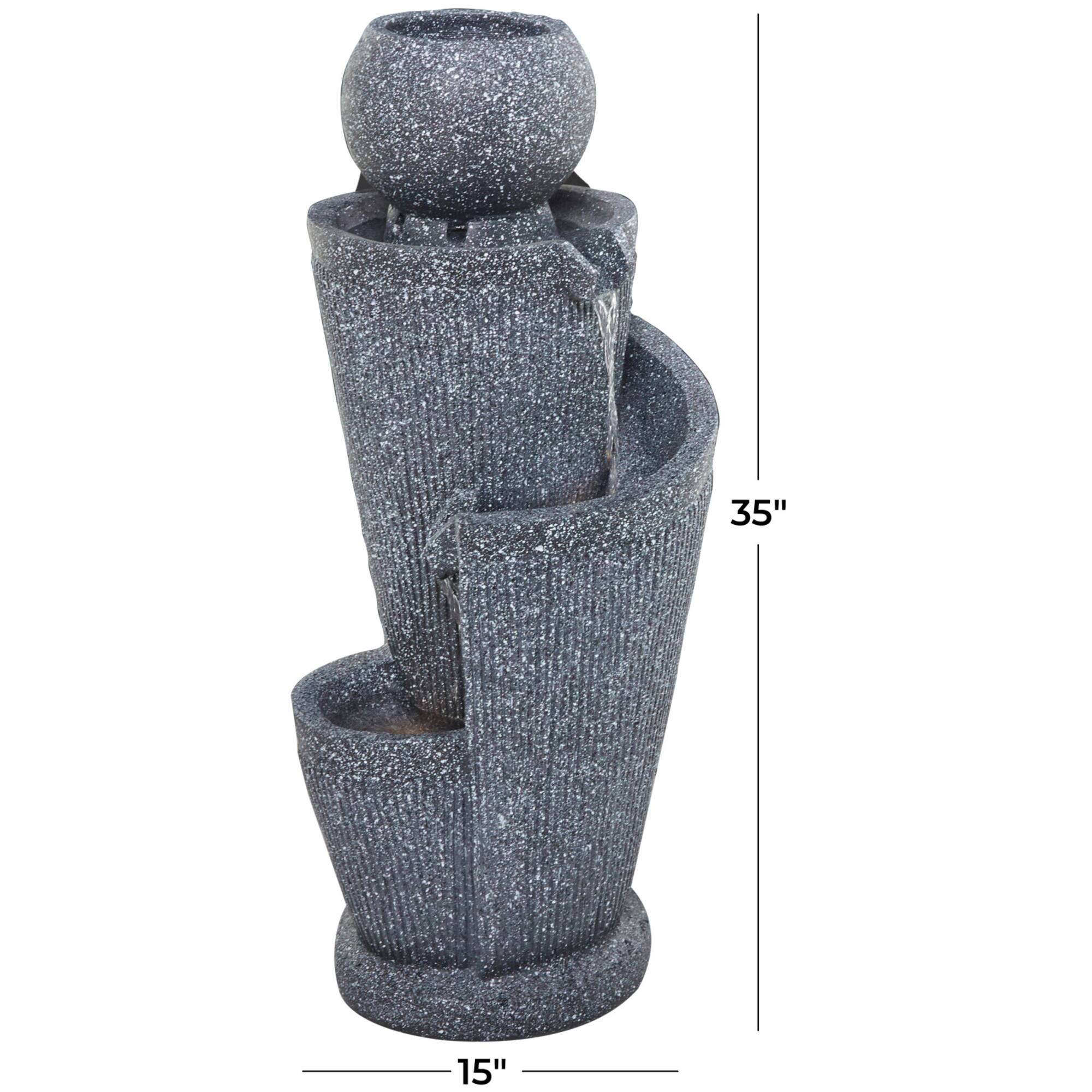 35" Dark Gray Fiberglass 3-Tier Fountain with LED Light